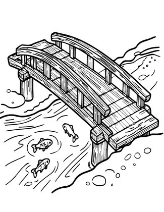 Bridge and Goldfish - Free printable coloring page