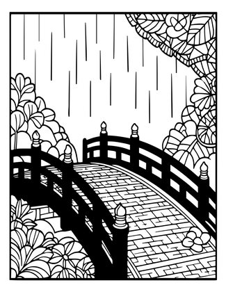 Bridge and Rain - Free printable coloring page