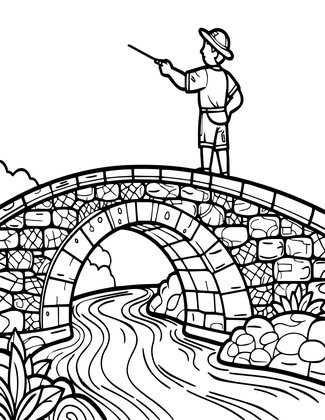 Bridge and Fish - Free printable coloring page