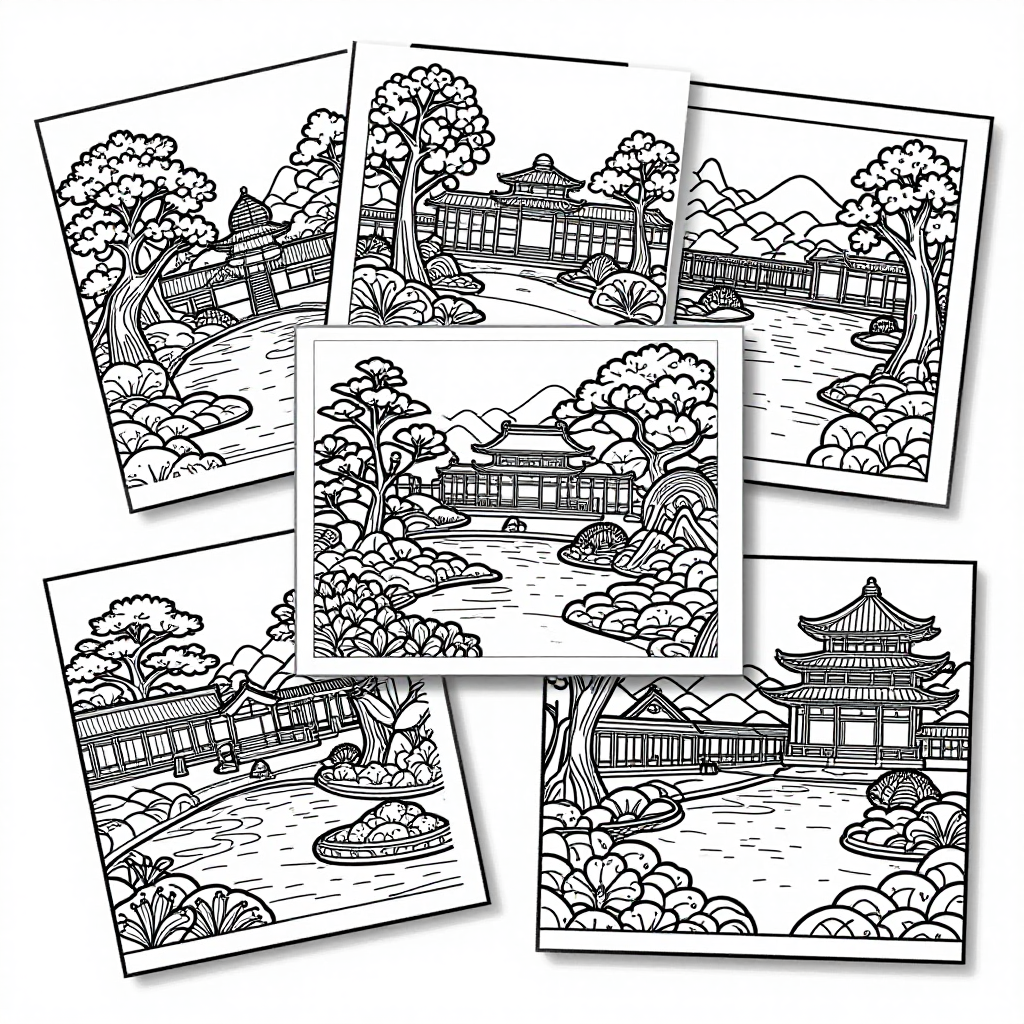Japanese Gardens coloring pages collection - 30 free printable pages