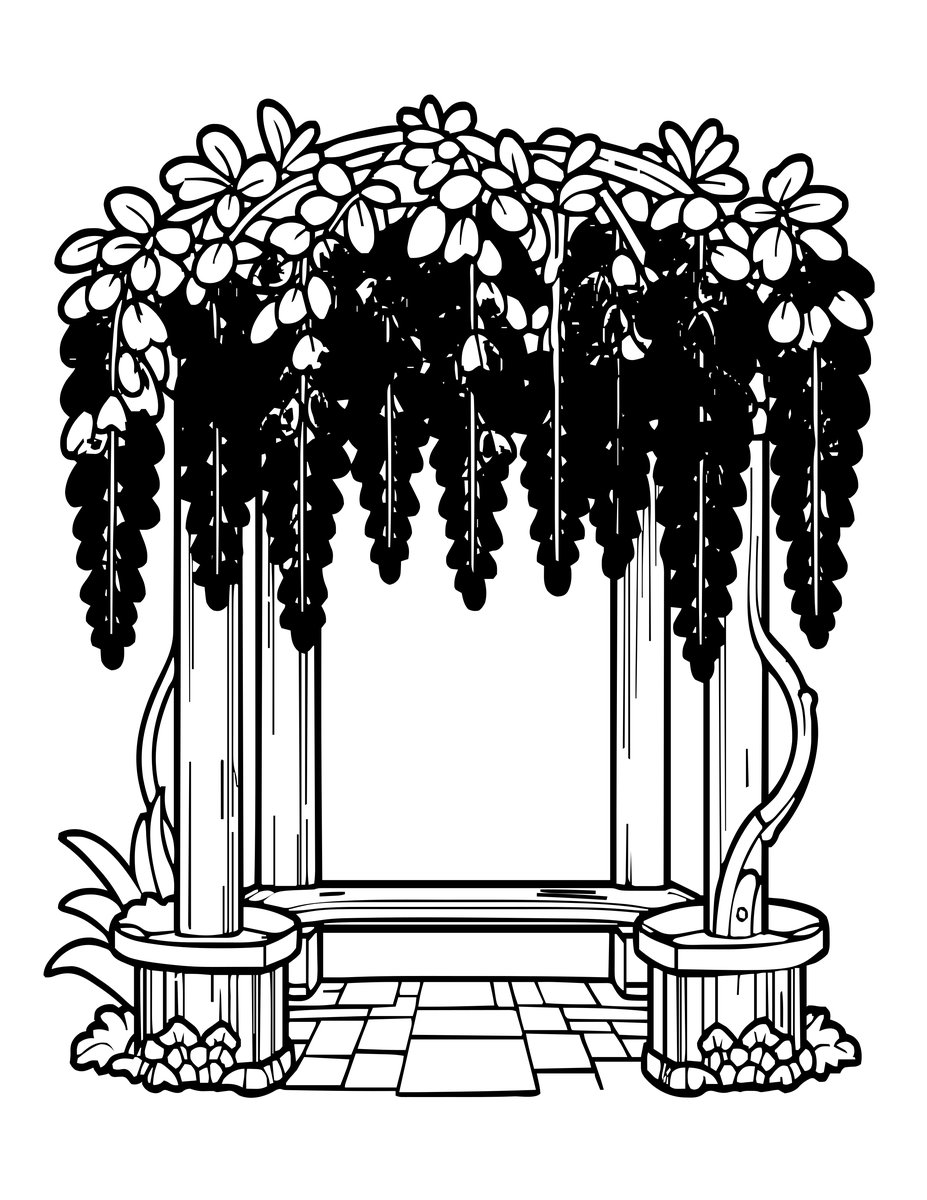 Wisteria Pergola - free printable coloring page