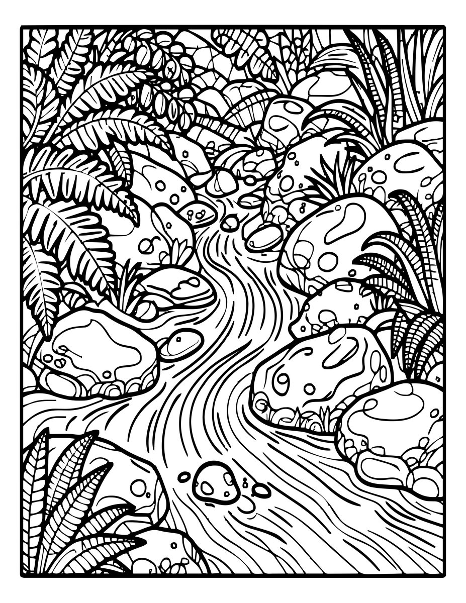 Stream and Rocks - free printable coloring page