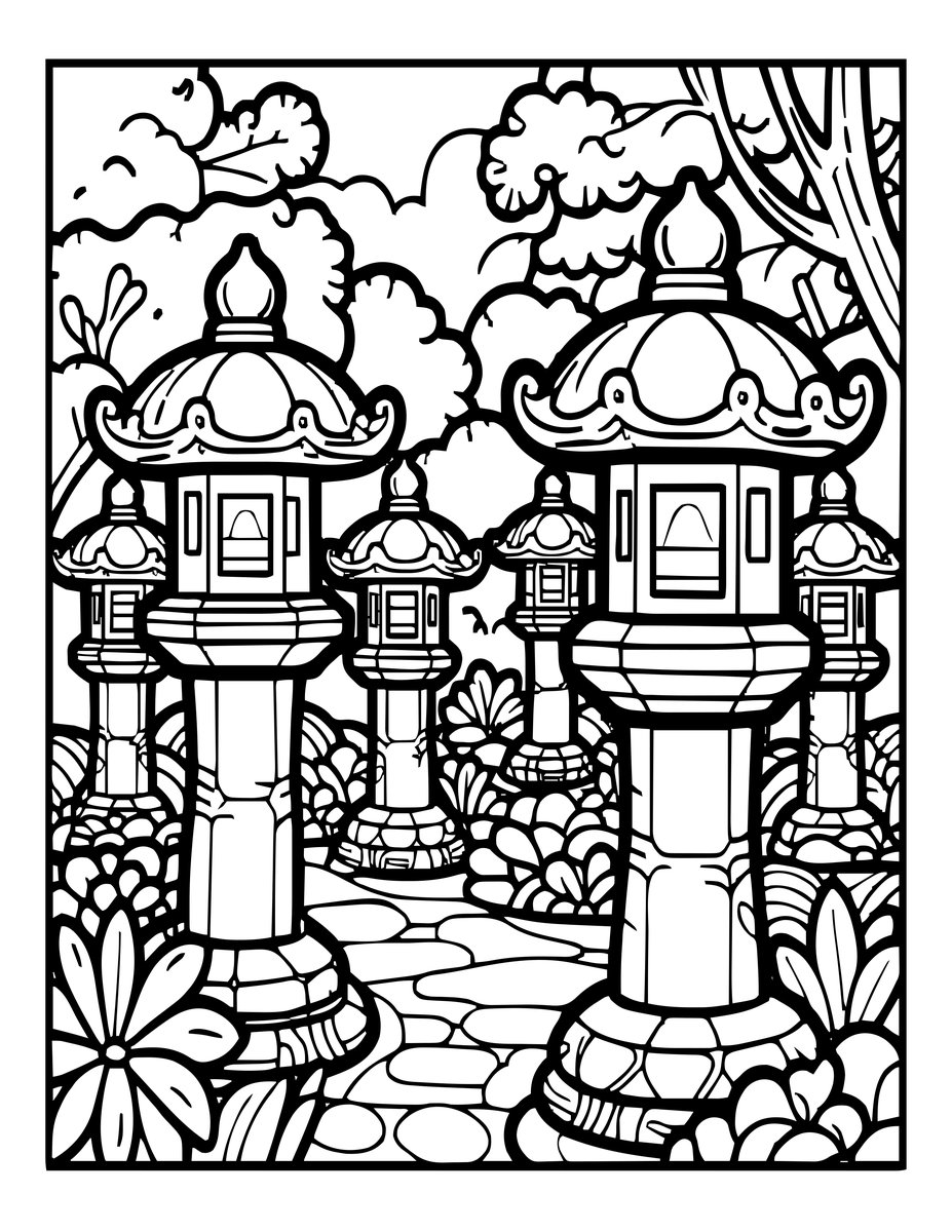 Garden at Dusk - free printable coloring page