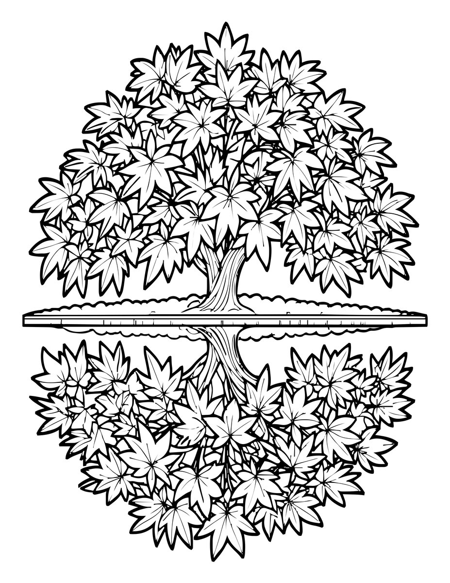 Maple Reflection - free printable coloring page