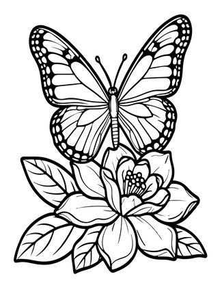 Butterfly Landing - Free printable coloring page
