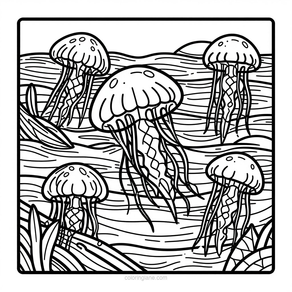 Jellyfish and Turtle - free printable coloring page