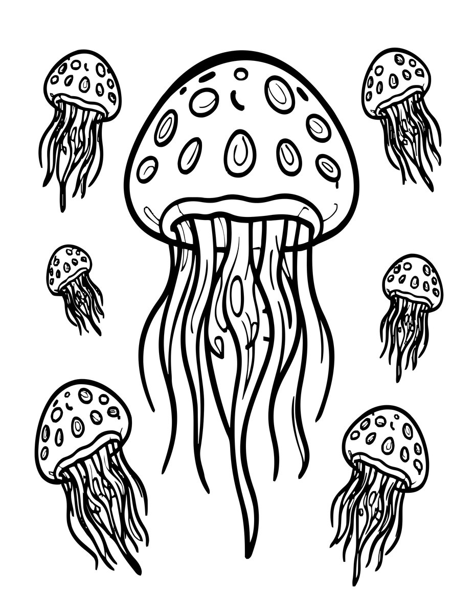 Jellyfish and Plankton - free printable coloring page