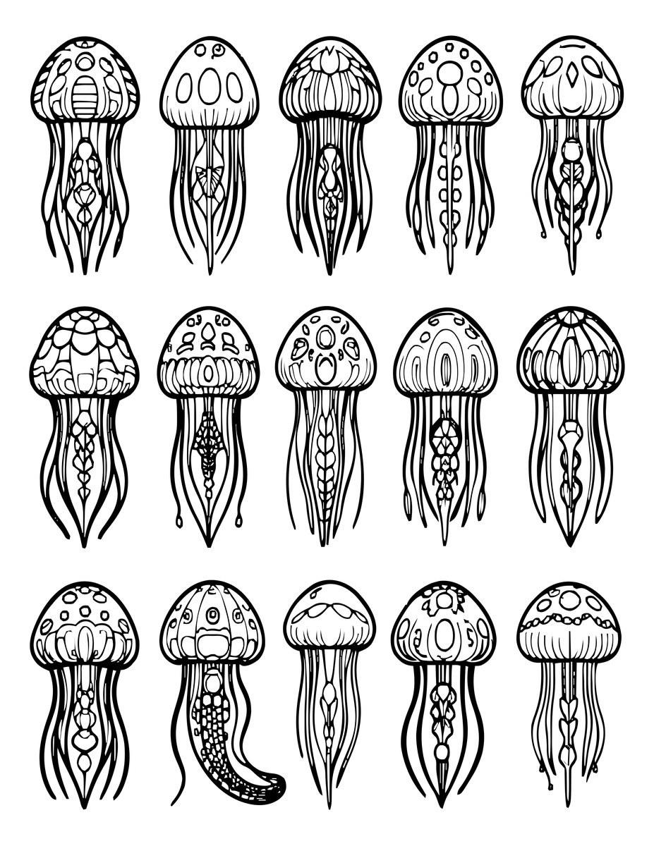Jellyfish Collection - free printable coloring page