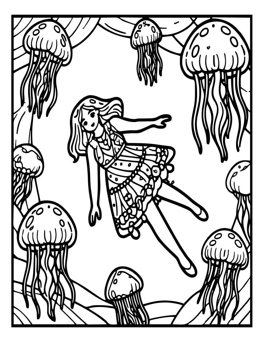 Jellyfish Dream - free printable coloring page