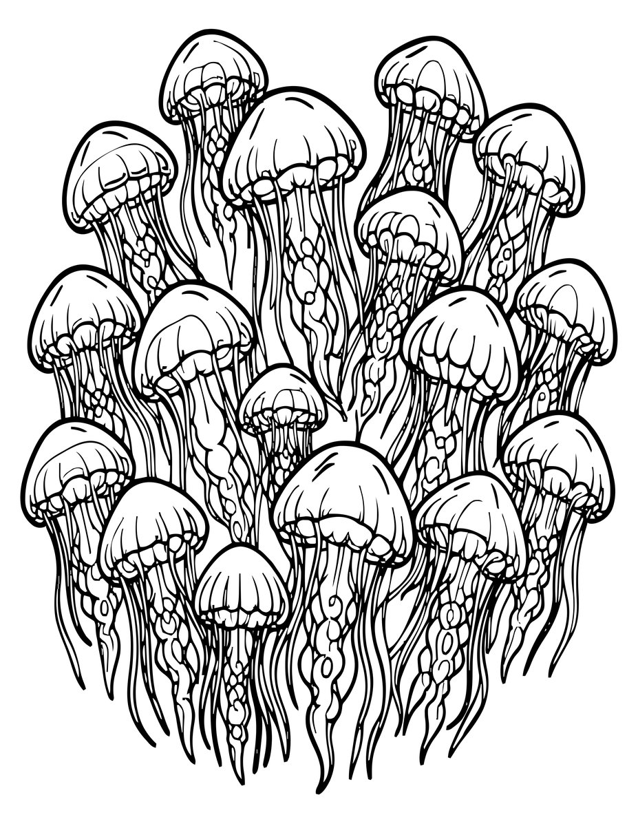 Jellyfish Bloom - free printable coloring page