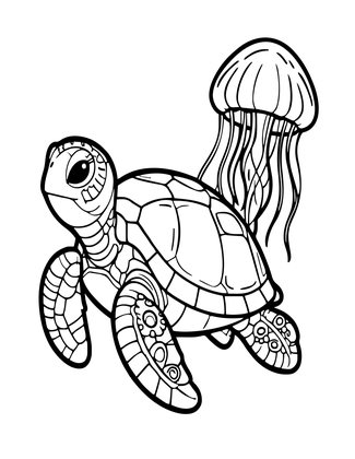 Jellyfish and Turtle - Free printable coloring page