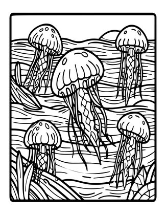 Jellyfish Night Ocean - Free printable coloring page