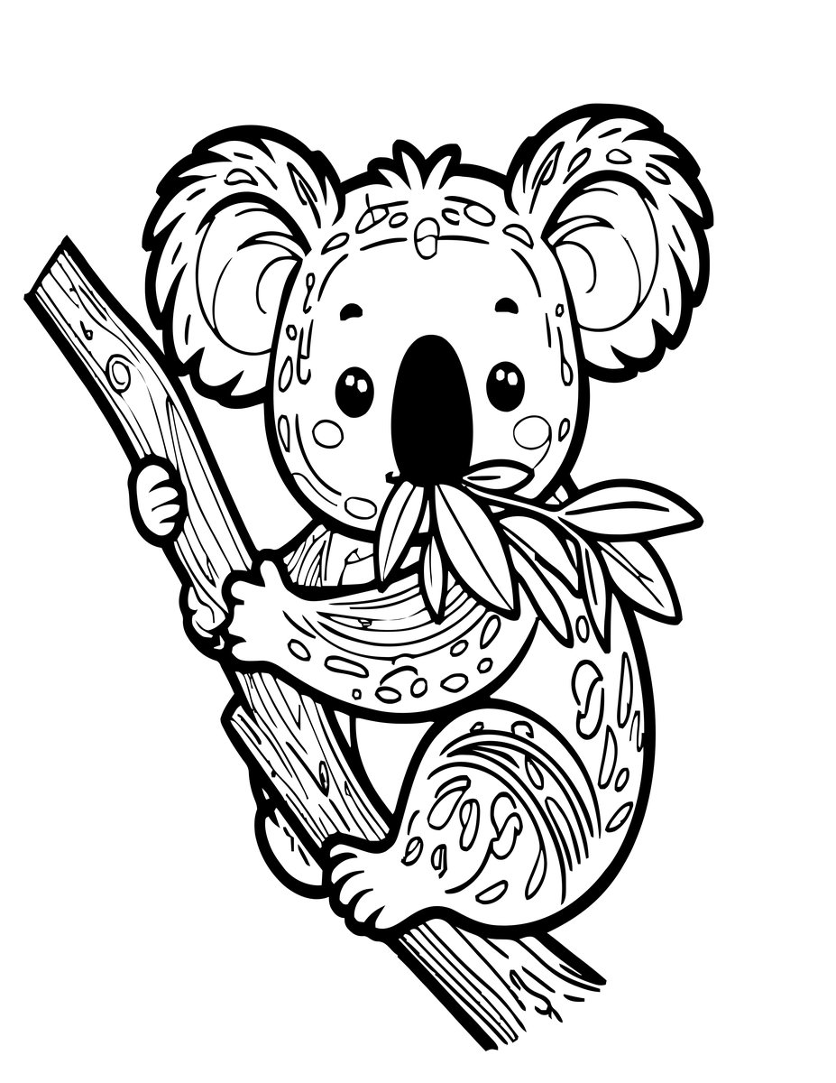 Koala in Eucalyptus - free printable coloring page