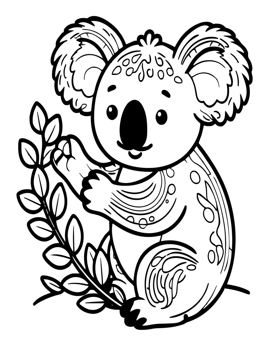 Koala at Night - free printable coloring page