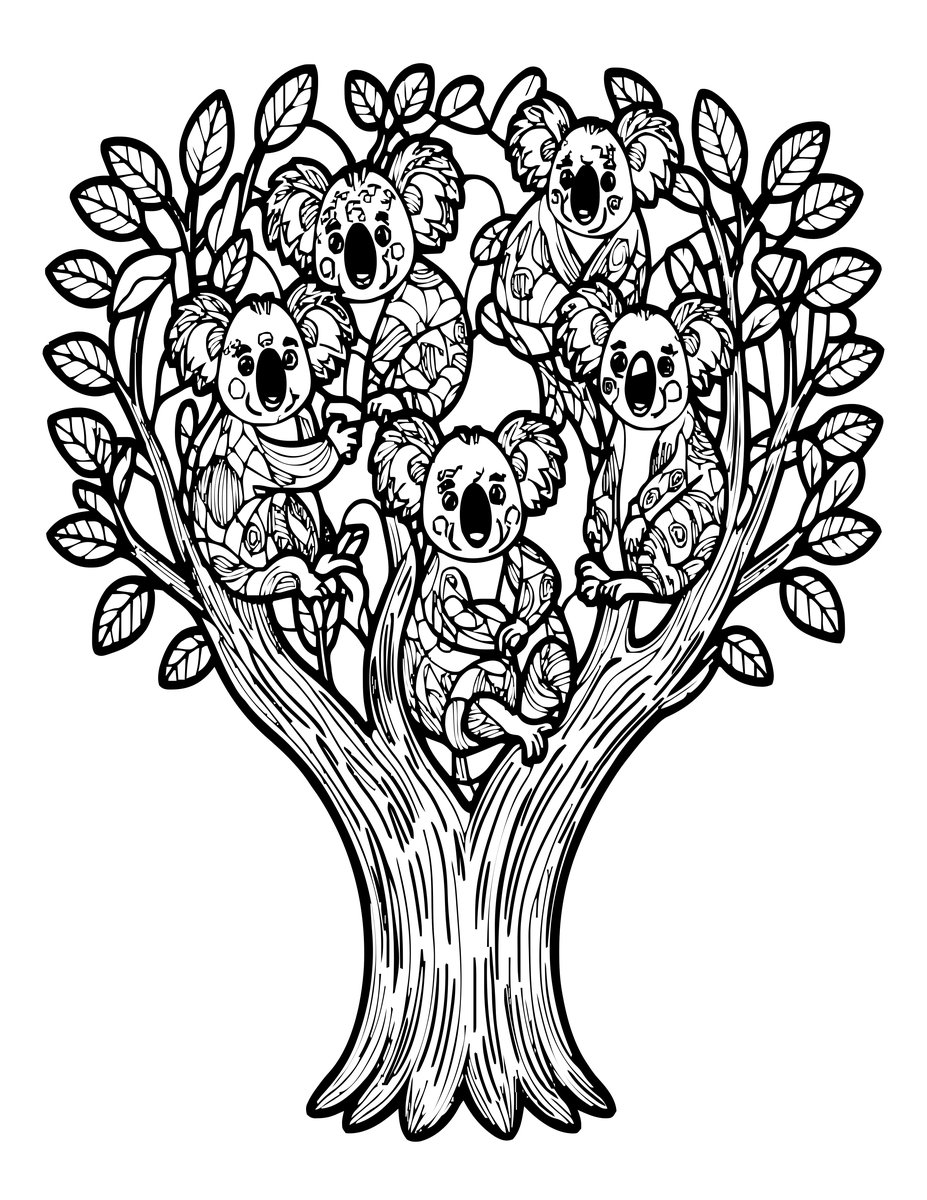 Koala Group - free printable coloring page