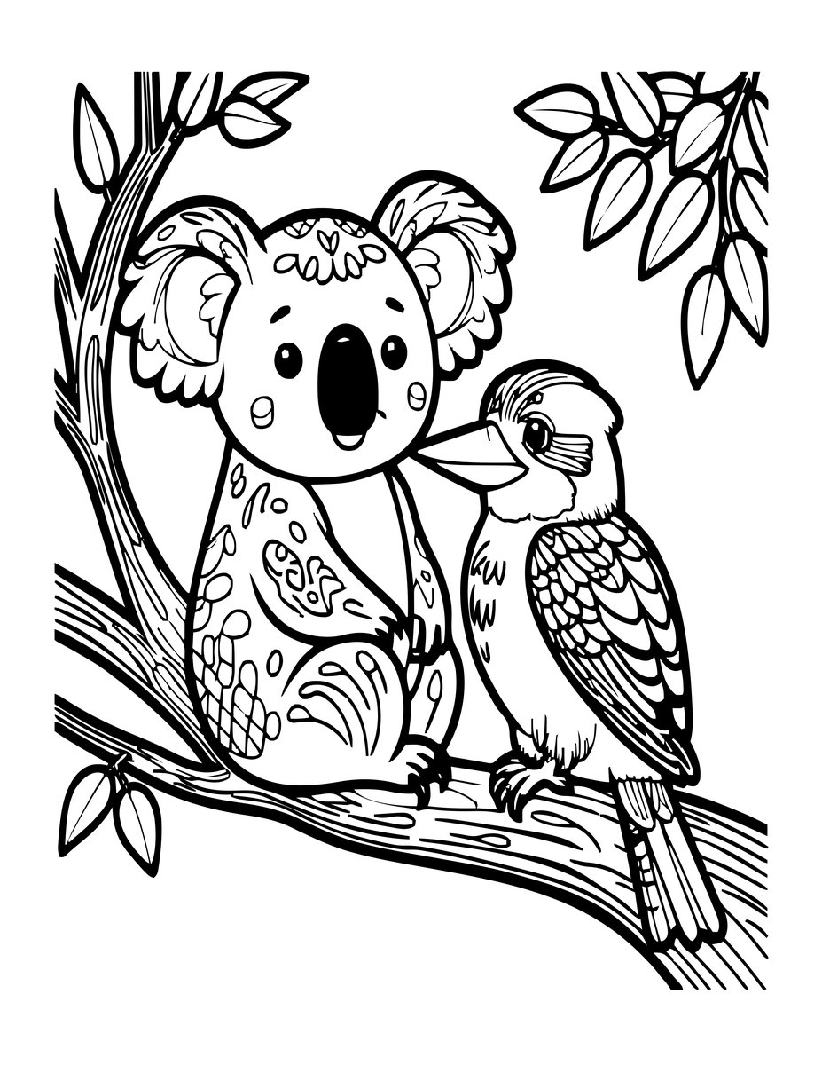 Koala and Kookaburra - free printable coloring page