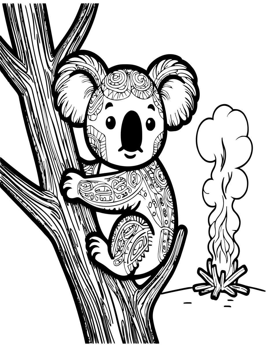 Koala in Smoke - free printable coloring page