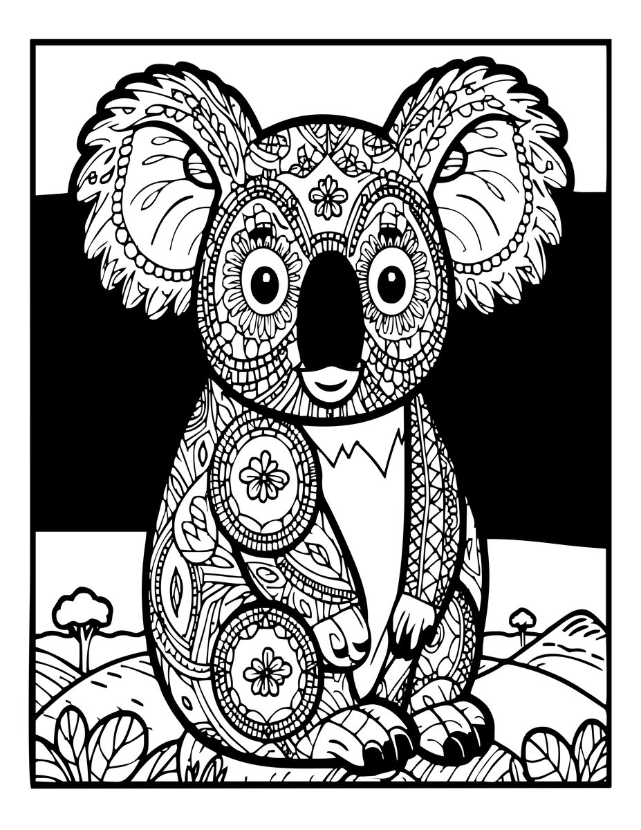 Koala and Sunset - free printable coloring page