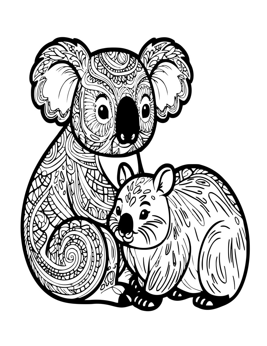 Koala and Wombat - free printable coloring page