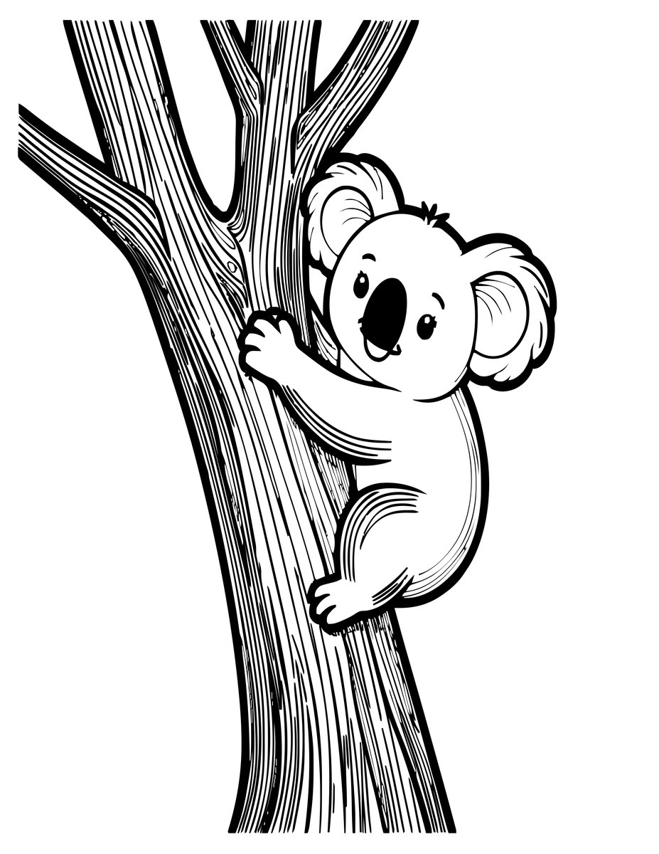 Koala Climbing - free printable coloring page