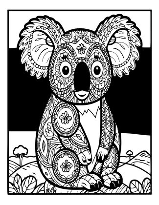 Koala and Sunset - Free printable coloring page