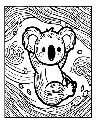 Koala in Wind - Free printable coloring page