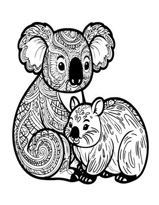 Koala and Wombat - Free printable coloring page