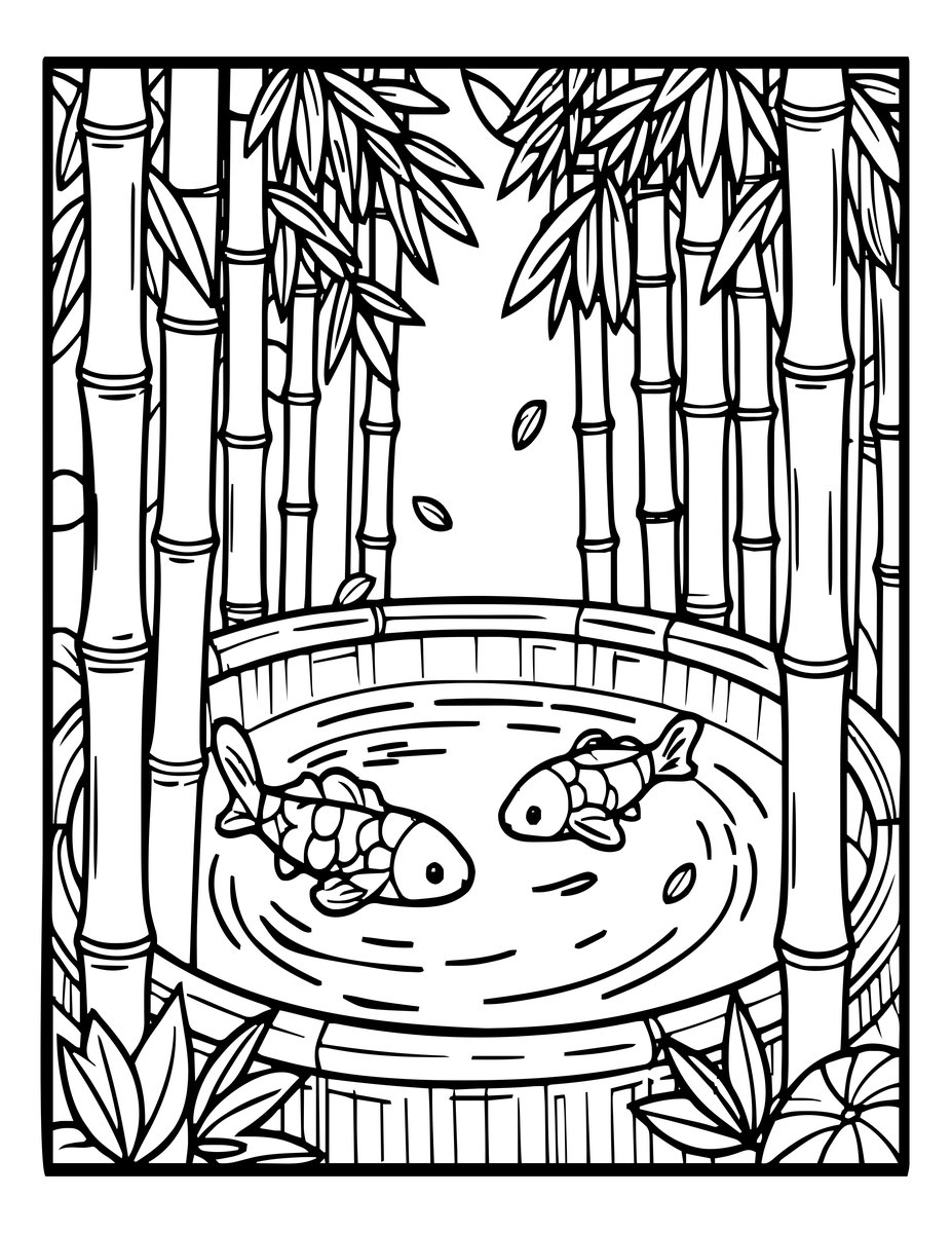 Bamboo Pond - free printable coloring page