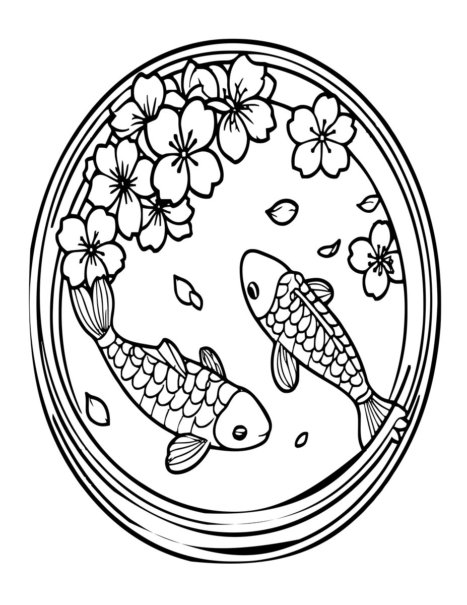 Cherry Blossom Pond - free printable coloring page