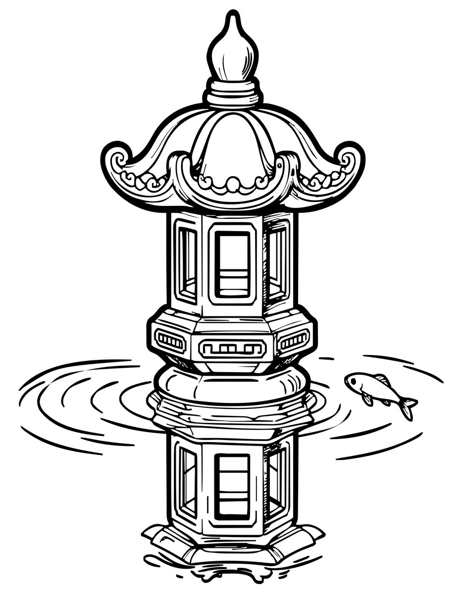 Stone Lantern Pond - free printable coloring page