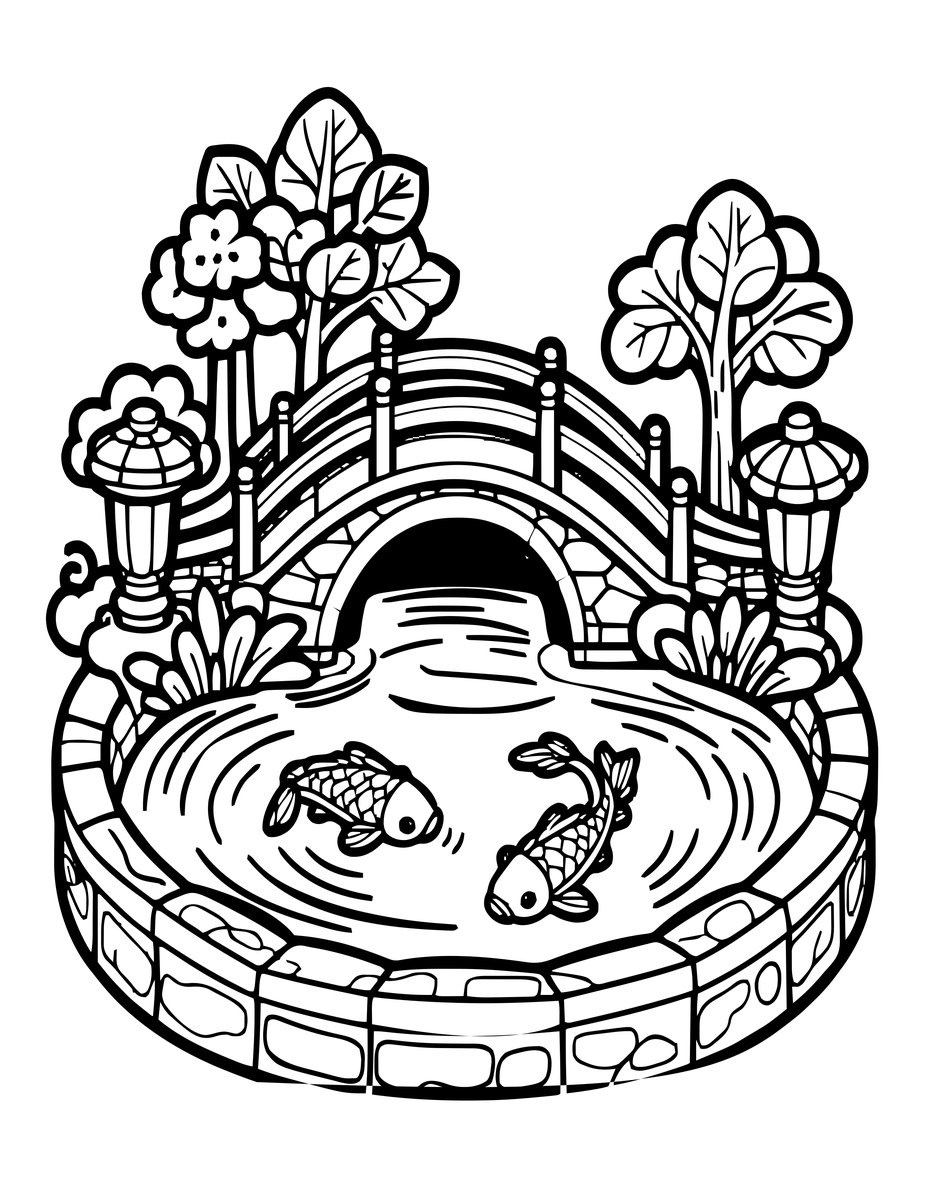 Japanese Garden Pond - free printable coloring page