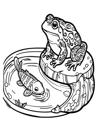 Koi and Frog - Free printable coloring page