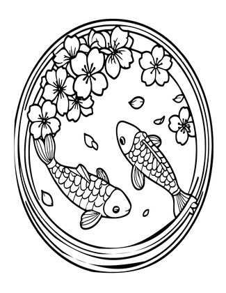 Cherry Blossom Pond - Free printable coloring page