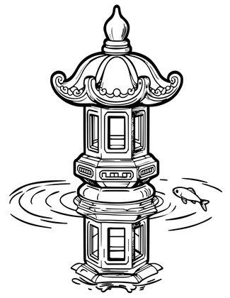 Stone Lantern Pond - Free printable coloring page