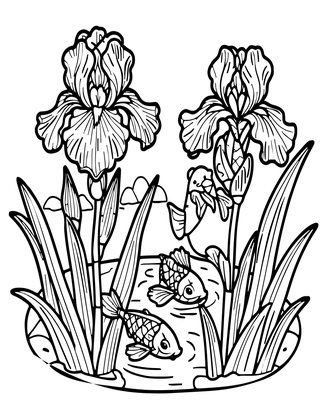Koi and Iris - Free printable coloring page