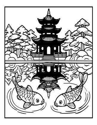 Pagoda Reflection - Free printable coloring page
