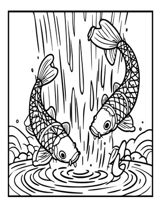 Waterfall Koi - Free printable coloring page