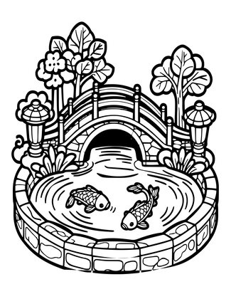 Japanese Garden Pond - Free printable coloring page
