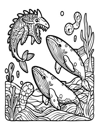 Kraken vs. Whale - Free printable coloring page