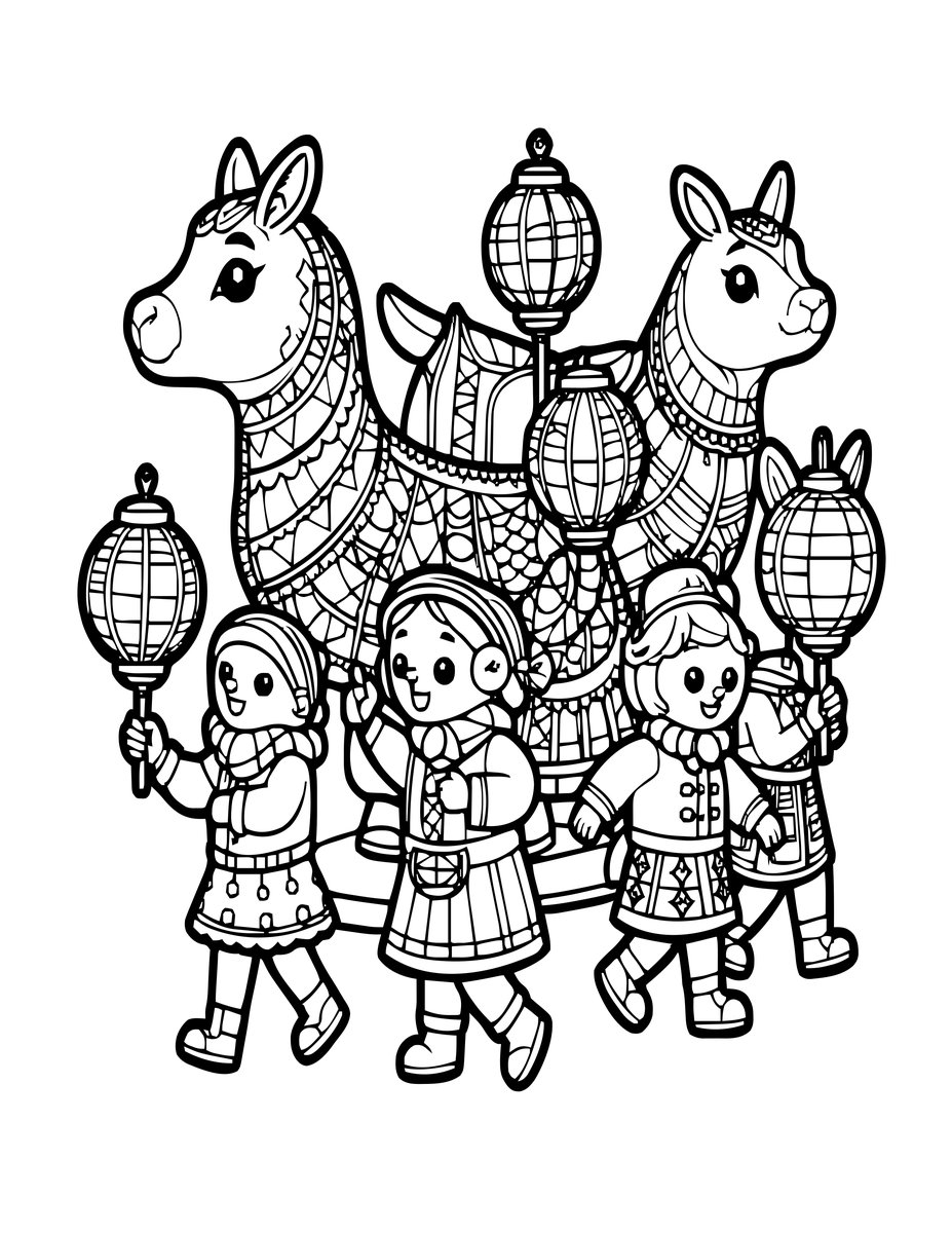 Lantern Parade - free printable coloring page