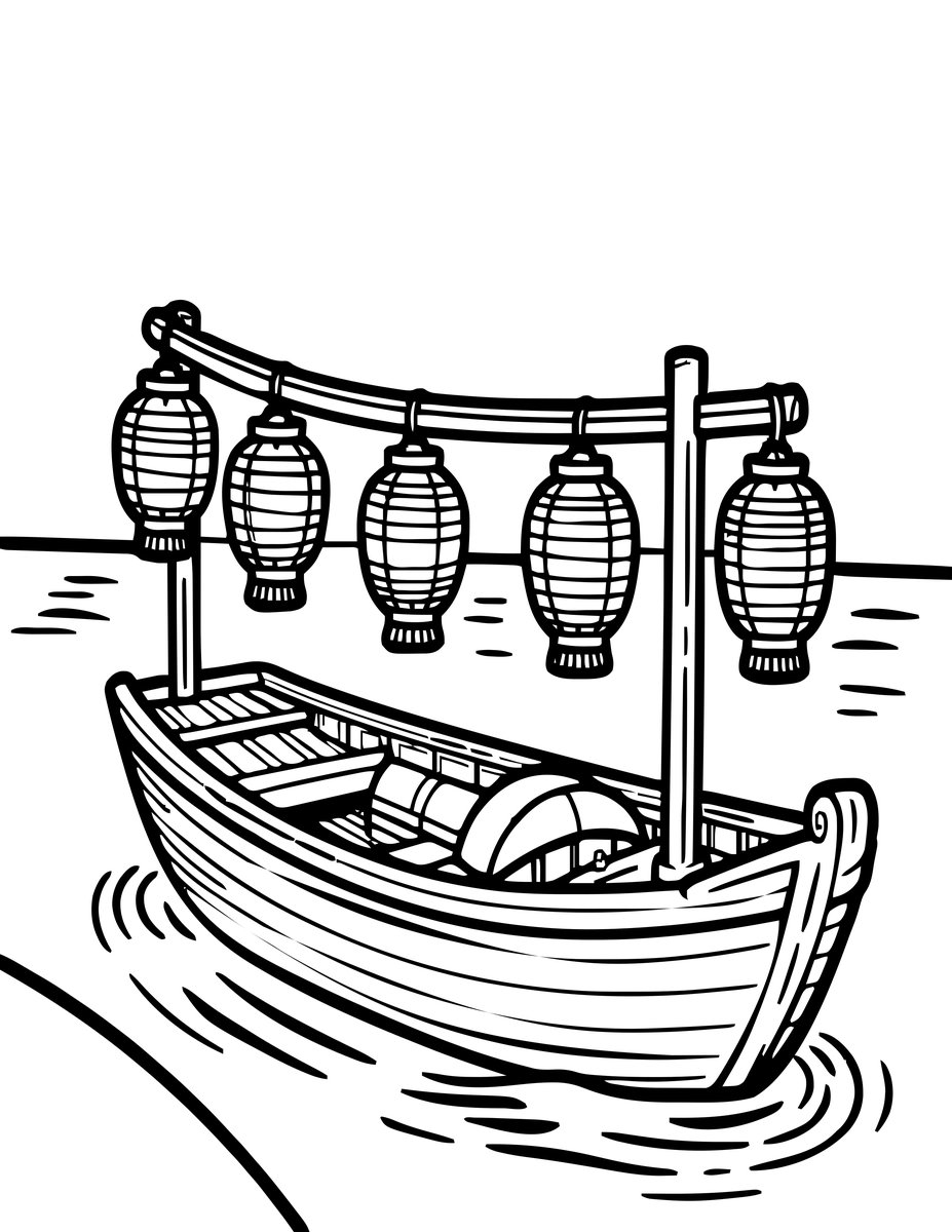 Lantern Boat - free printable coloring page