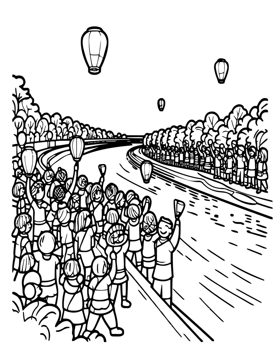 Festival Crowd - free printable coloring page