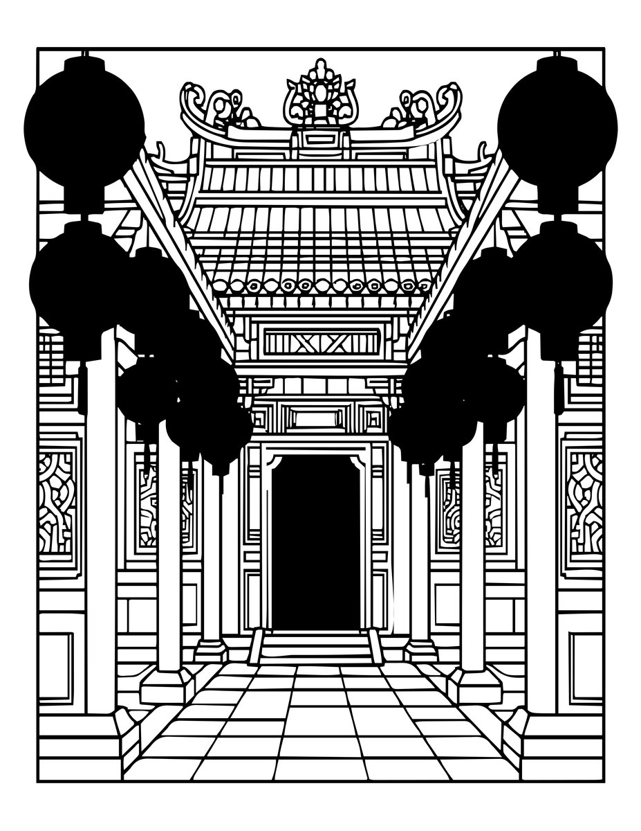 Hanging Lantern Corridor - free printable coloring page