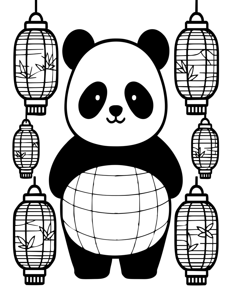 Panda Lantern - free printable coloring page