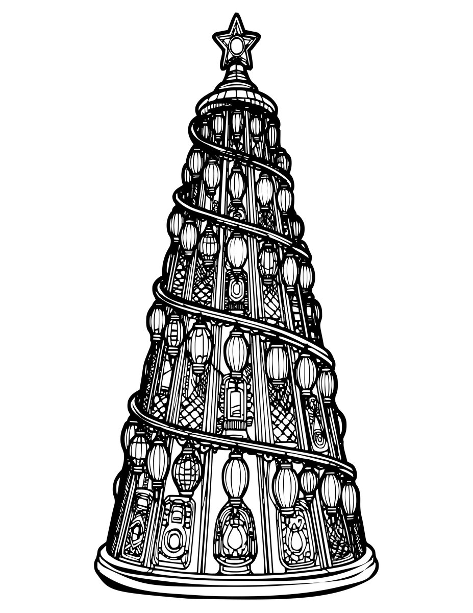 Spiral Lantern Tower - free printable coloring page