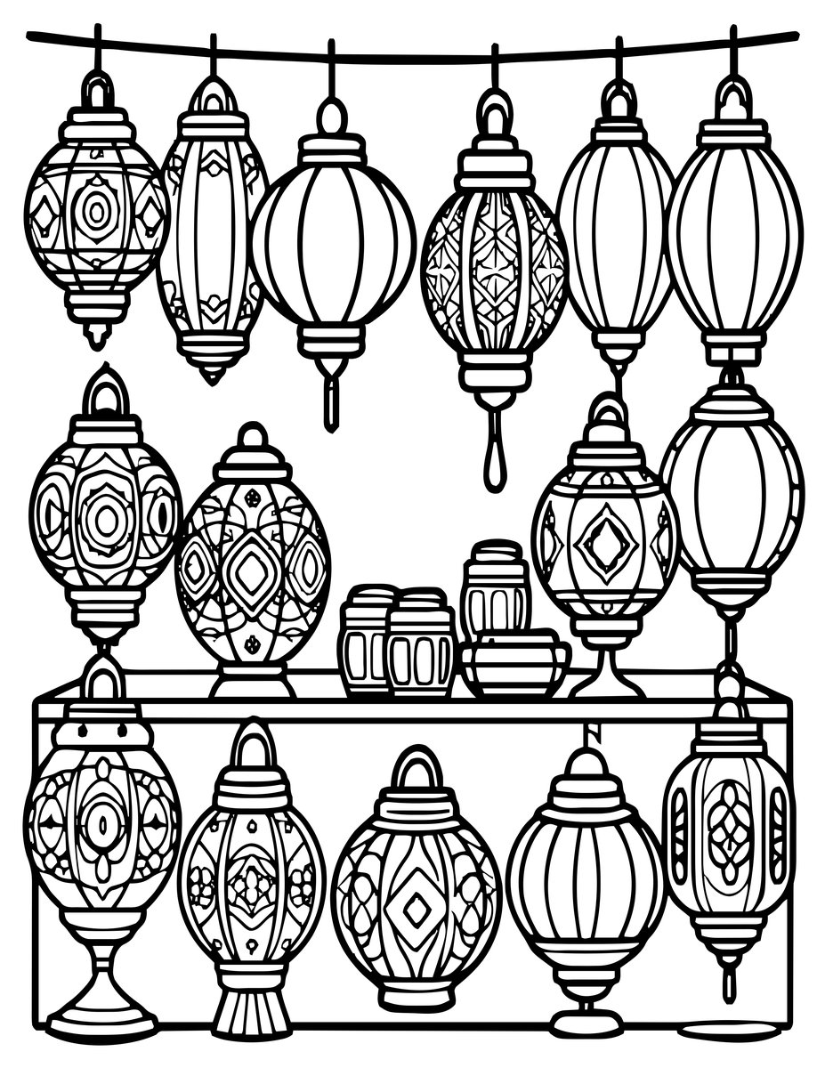 Lantern Market - free printable coloring page