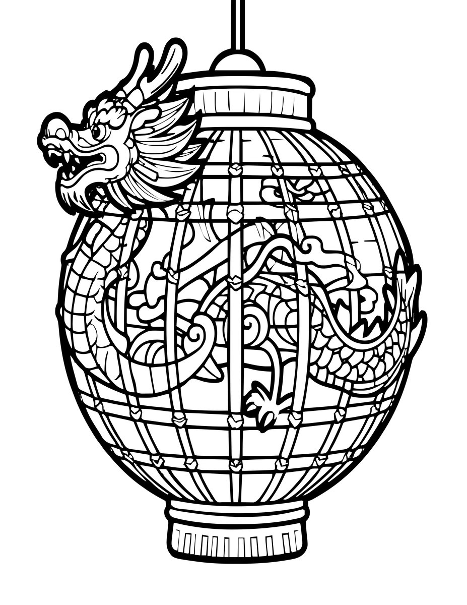 Dragon Lantern - free printable coloring page
