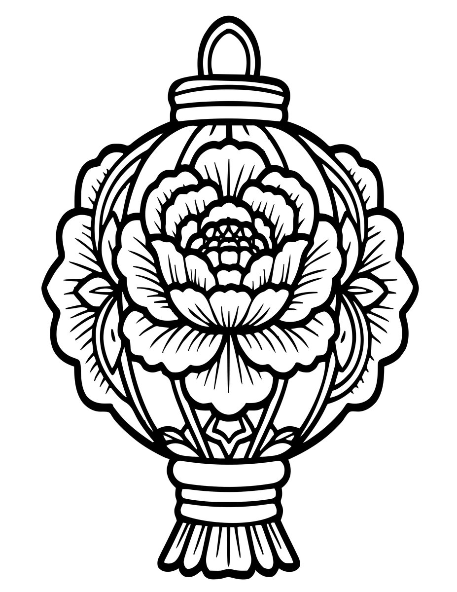Peony Lantern - free printable coloring page