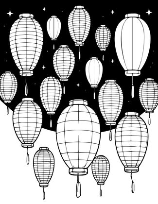 Sky Lanterns - Free printable coloring page
