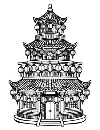 Pagoda Lanterns - Free printable coloring page